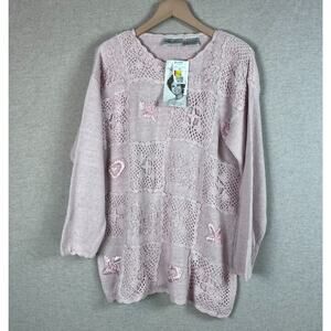 NWT Vintage 90s Kathie Lee Womens Patchwork Sweater Size XL Crochet Cottagecore